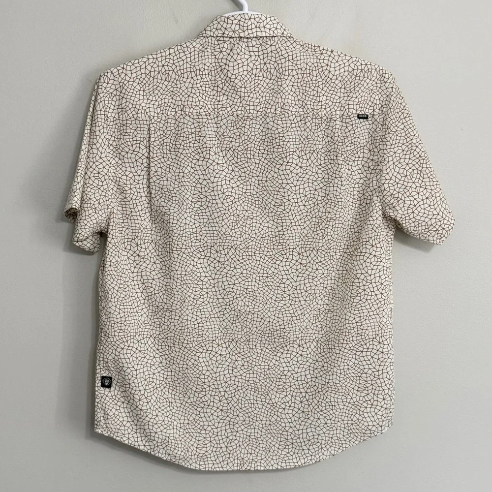 Howler Bros Mens Medium White Brown Geometric Short Sleeve Button Up Shirt
